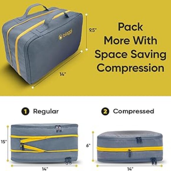 BIAGGI Ultimate Compression Zipcube Gray Yellow Travel Bag - Picture 4 of 4